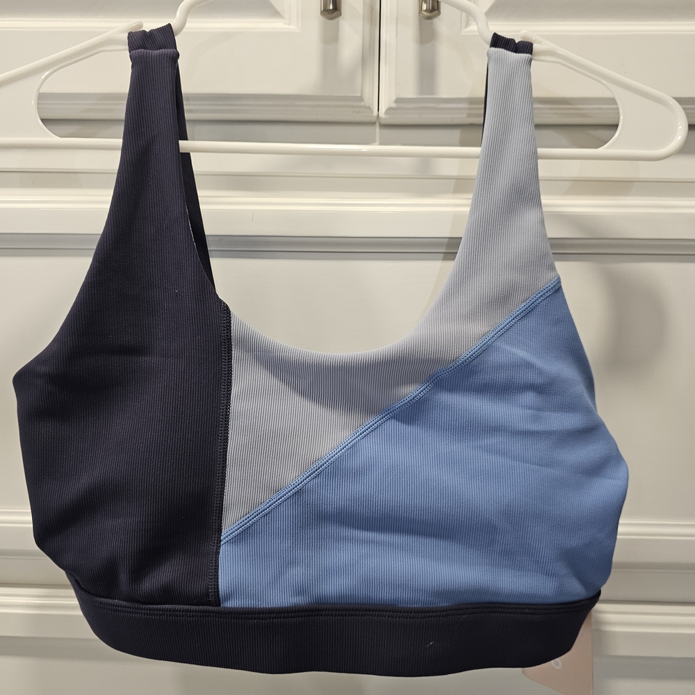Ribbed Colorblock Sports Bralette - Navy, Light Blue & Sky